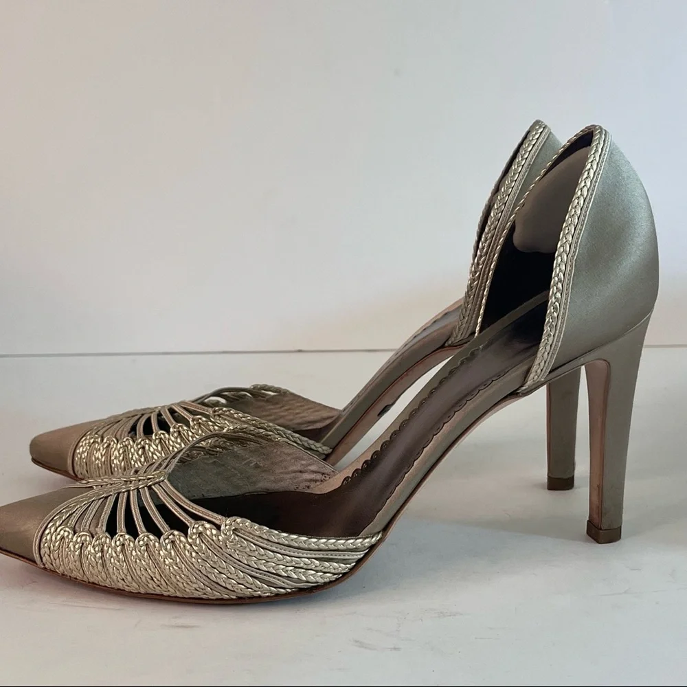Giorgio Armani Metallic Embroidered Satin Heels - Picture 2 of 12
